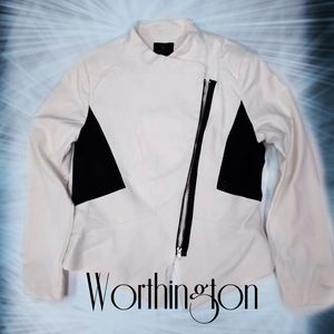 Worthington black and white zip up blazer